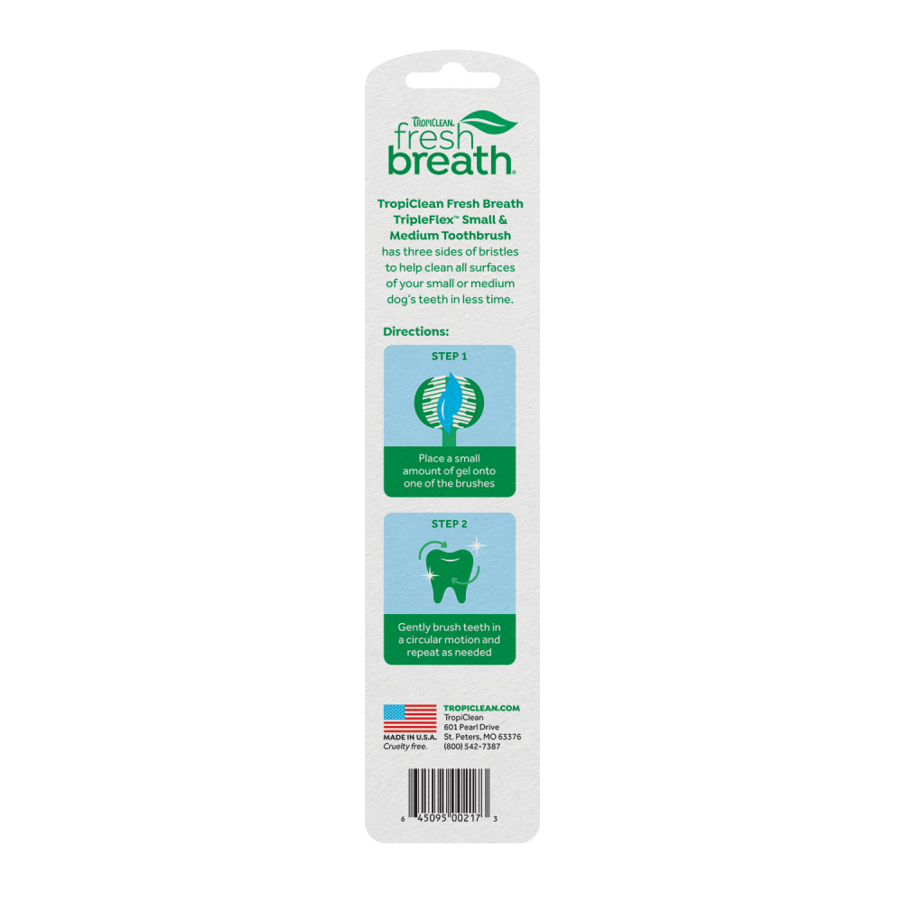 TropiClean Fresh Breath Triple Flex Toothbrush for Small and Medium Dogs