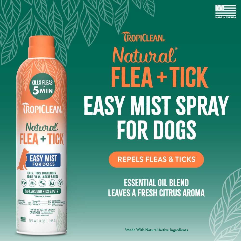 TropiClean Natural* Flea + Tick Dog + Home Easy Mist Spray, 14oz