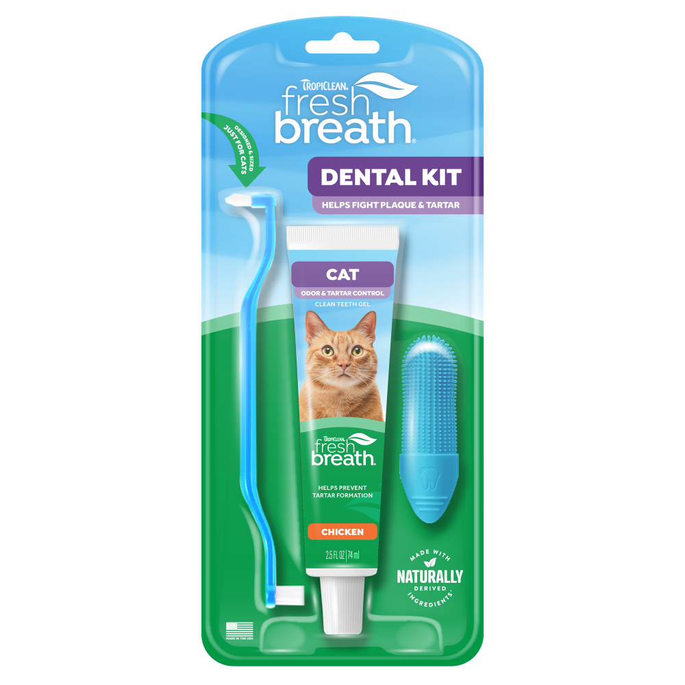 TropiClean Fresh Breath Odor & Tartar Control Dental Kit for Cats