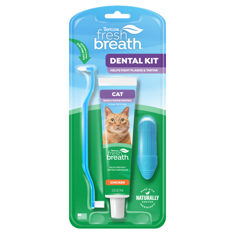 TropiClean Fresh Breath Odor & Tartar Control Dental Kit for Cats