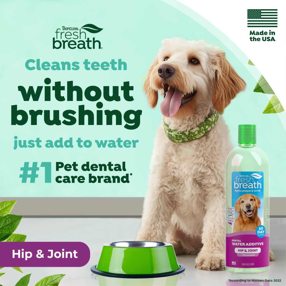 TropiClean Fresh Breath Dental Water Additive Plus Hip & Joint for Dogs, 33.8oz