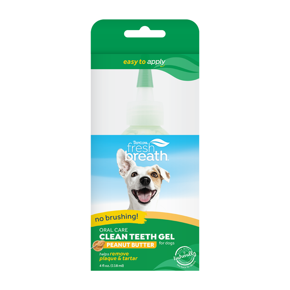 TropiClean Fresh Breath No Brushing Peanut Butter Flavor Clean Teeth Dental & Oral Care Gel for Dogs, 4oz