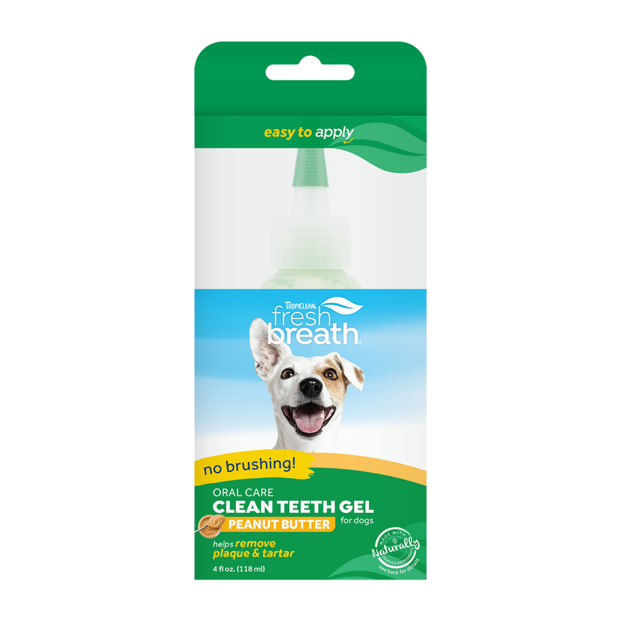TropiClean Fresh Breath No Brushing Peanut Butter Flavor Clean Teeth Dental & Oral Care Gel for Dogs, 4oz