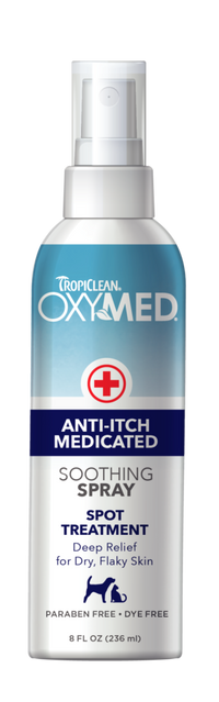 TropiClean OxyMed Medicated Anti itch Spray for Pets, 8oz