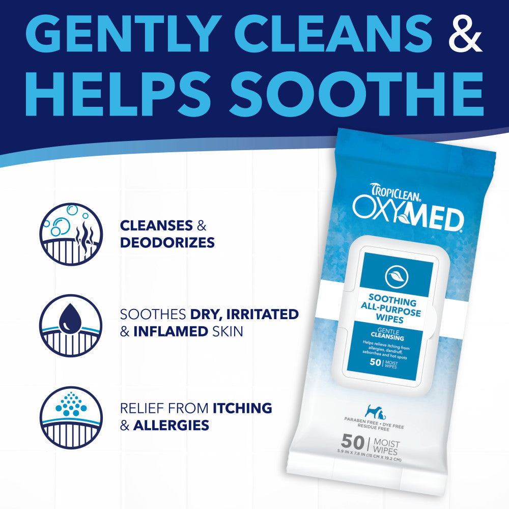 Sunsetting - TropiClean OxyMed Soothing Relief Wipes for Pets, 50ct