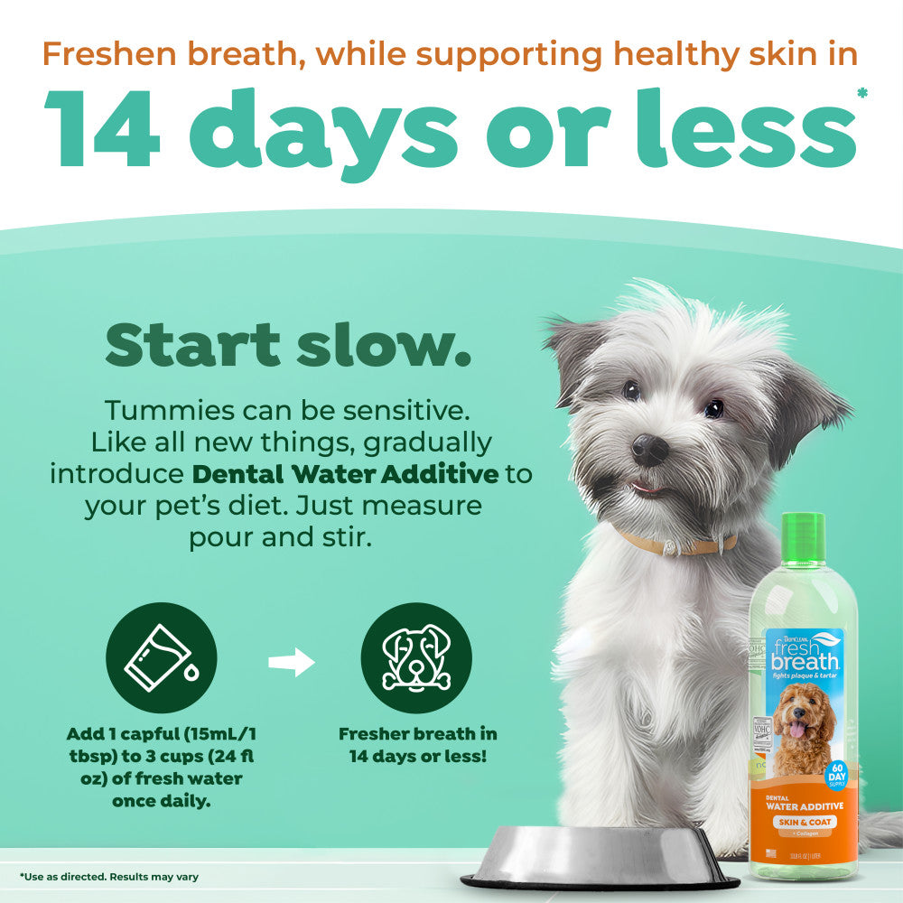 TropiClean Fresh Breath Dental Health Solution Supports Skin Health for Dogs, 33.8oz