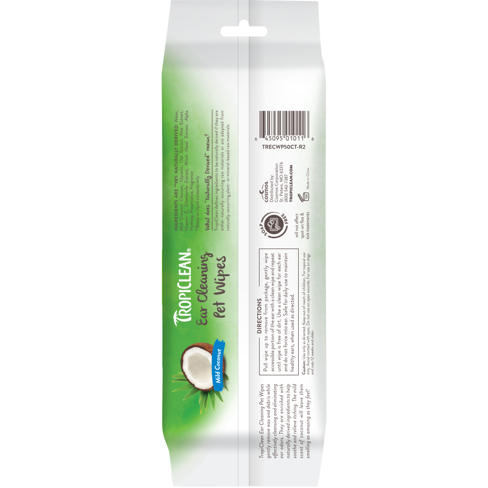 TropiClean Dog & Cat Ear Wipes, 50ct
