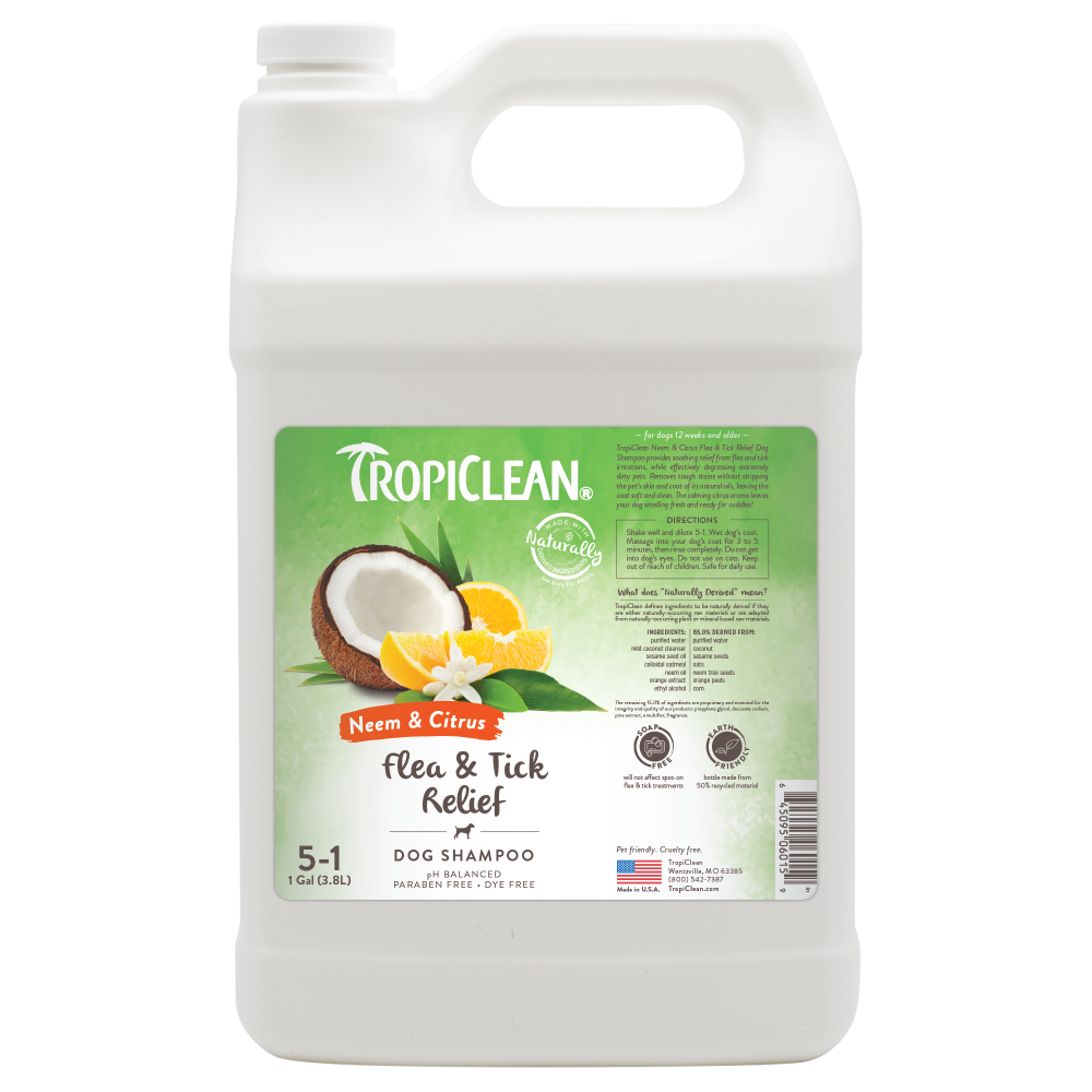 Sunsetting - TropiClean Neem & Citrus Flea & Tick Relief Shampoo for Dogs, 1 gal