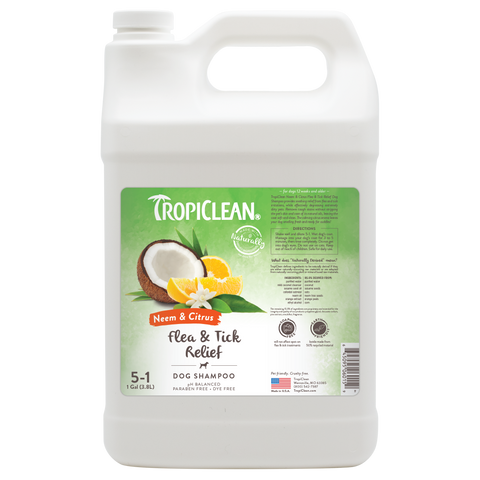 Sunsetting - TropiClean Neem & Citrus Flea & Tick Relief Shampoo for Dogs, 1 gal