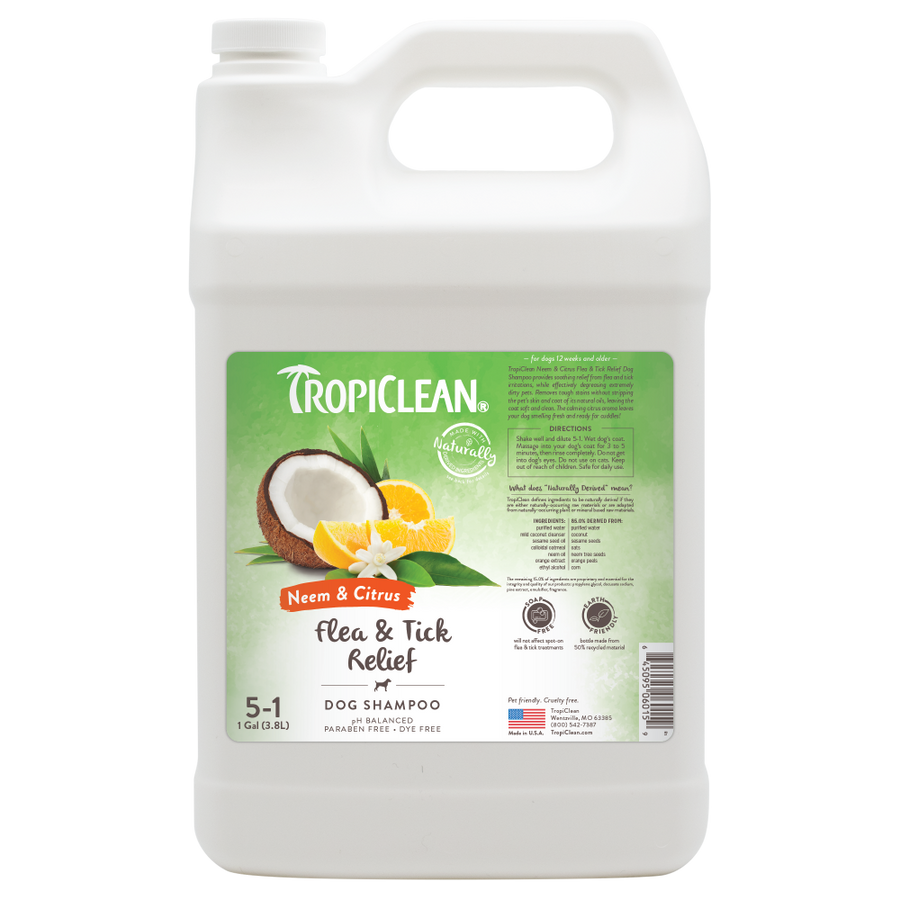 Sunsetting - TropiClean Neem & Citrus Flea & Tick Relief Shampoo for Dogs, 1 gal
