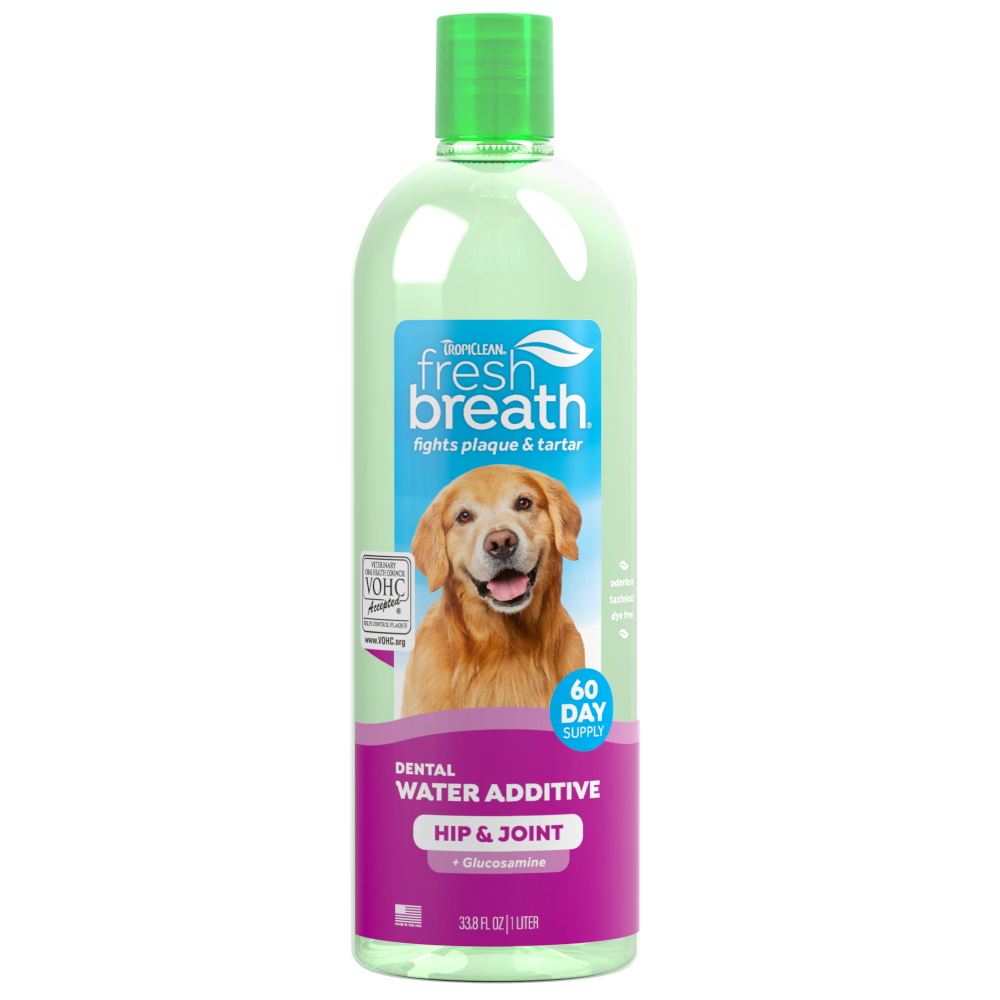 TropiClean Fresh Breath Dental Water Additive Plus Hip & Joint for Dogs, 33.8oz