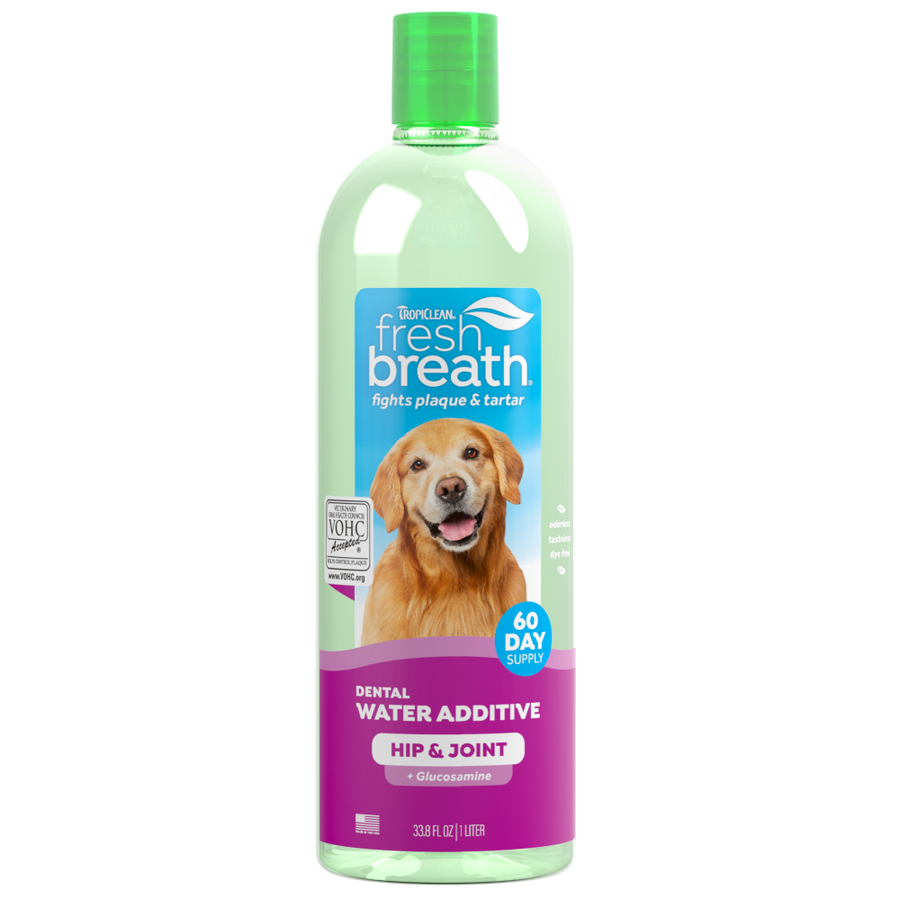 TropiClean Fresh Breath Dental Water Additive Plus Hip & Joint for Dogs, 33.8oz