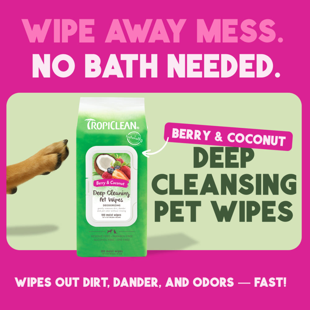 TropiClean Deep Cleaning Pet Wipes, 100ct