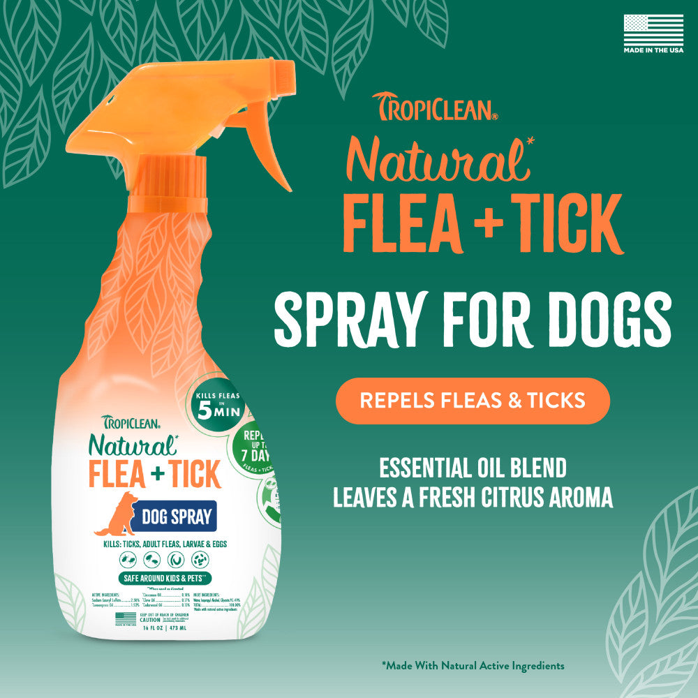 TropiClean Natural* Flea + Tick Dog Spray, 16oz