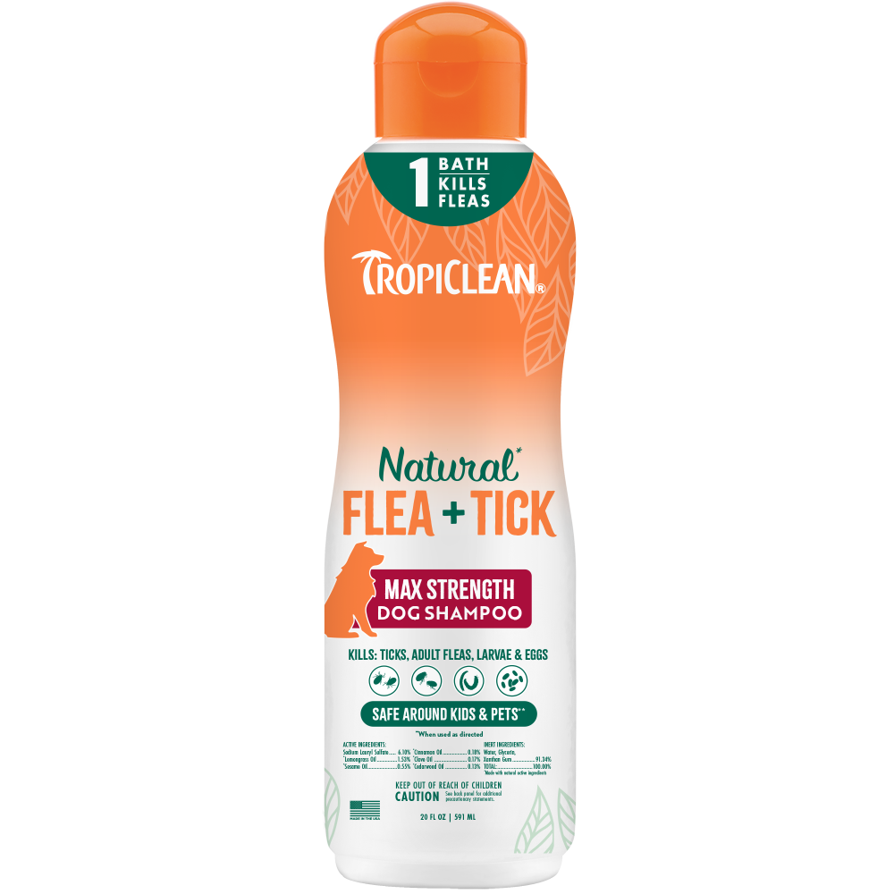 TropiClean Natural* Flea + Tick Maximum Strength Shampoo for Dogs, 20oz