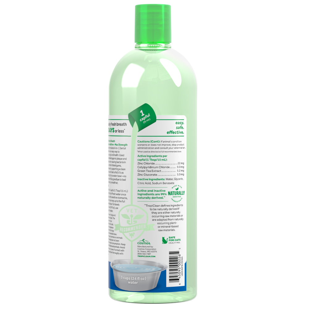 TropiClean Fresh Breath Max Strength Dental Water Additive for Dogs, 33.8oz