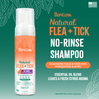 TropiClean Natural* Flea + Tick Waterless Shampoo for Cats, 7.4oz