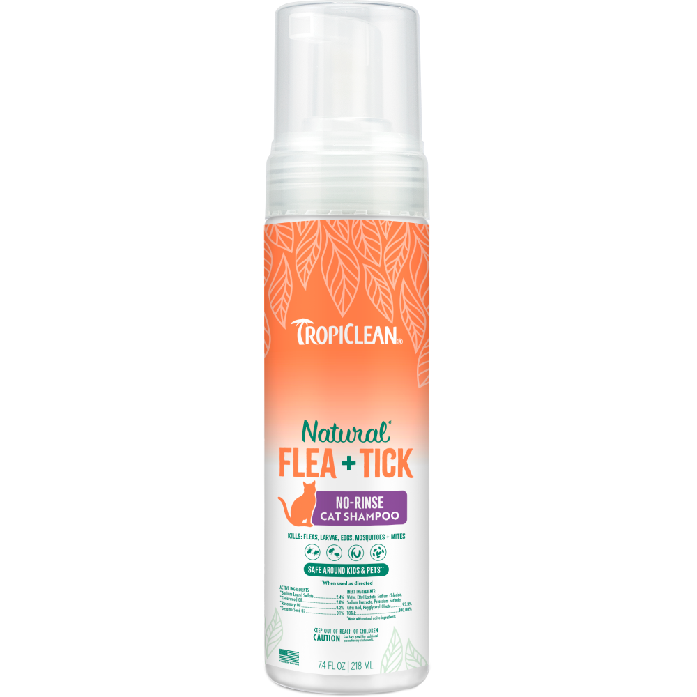 TropiClean Natural* Flea + Tick Waterless Shampoo for Cats, 7.4oz