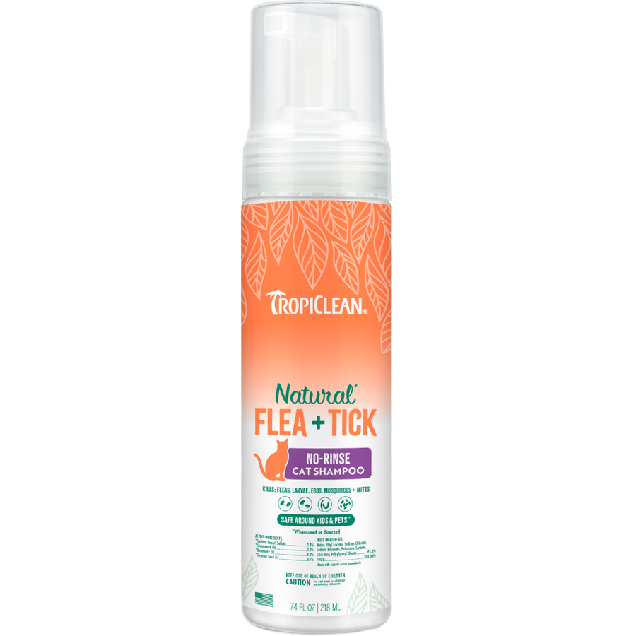 TropiClean Natural* Flea + Tick Waterless Shampoo for Cats, 7.4oz