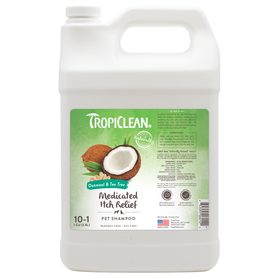 TropiClean Oatmeal & Tea Tree Medicated Itch Relief Shampoo for Pets, 1 gal