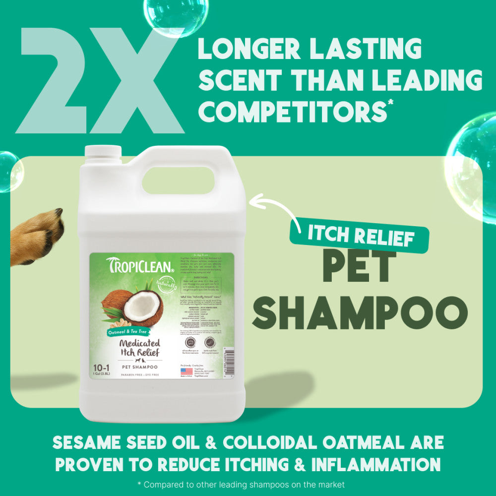 TropiClean Oatmeal & Tea Tree Medicated Itch Relief Shampoo for Pets, 1 gal