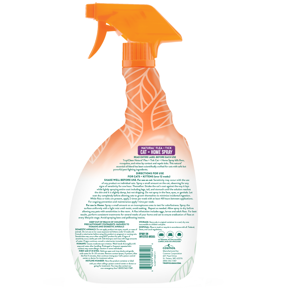 TropiClean Natural* Flea + Tick Home + Cat Spray, 32oz