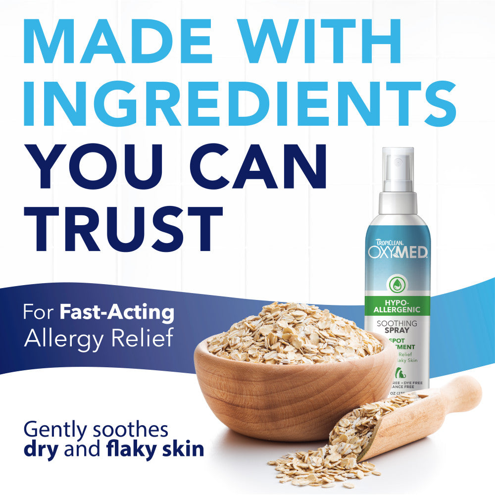 TropiClean OxyMed Hypoallergenic Anti Itch Spray for Dogs, 8oz