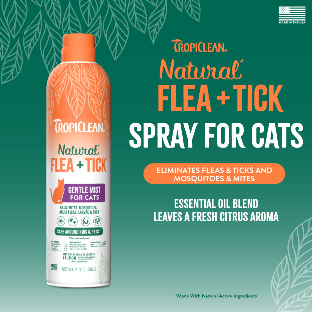 TropiClean Natural* Flea + Tick Cat + Home Easy Mist Spray, 14oz