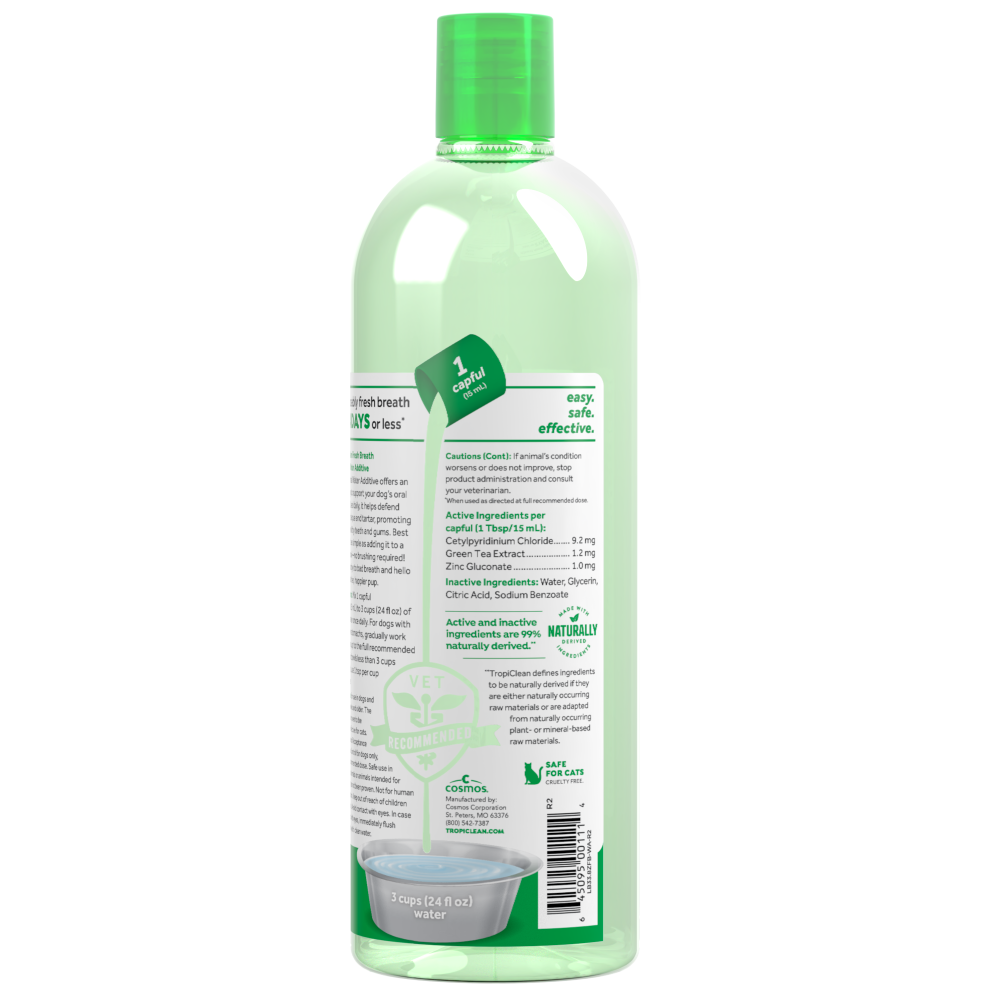 TropiClean Fresh Breath Dental Water Additive for Dogs, 33.8oz