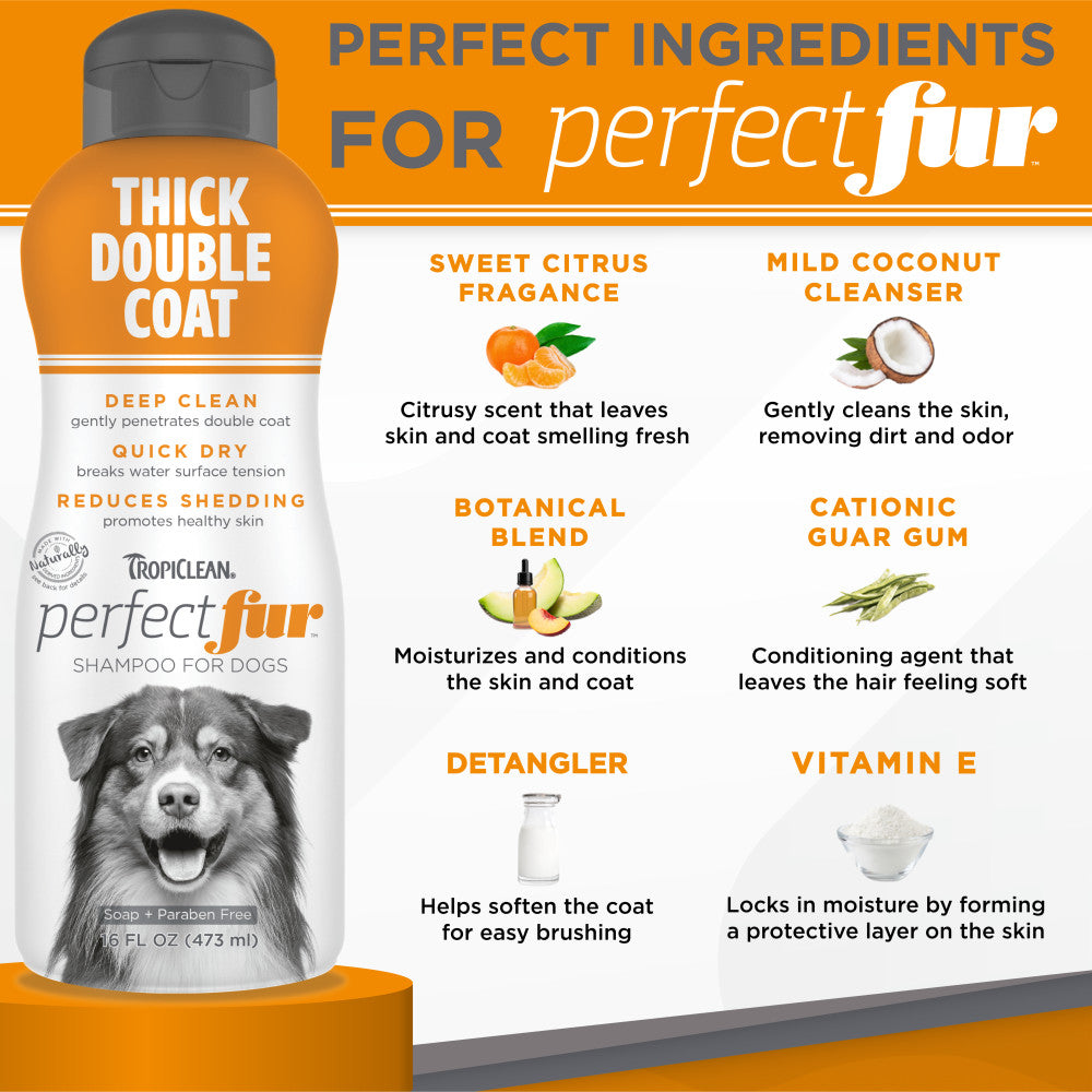 TropiClean PerfectFur Thick Double Coat Shampoo for Dogs, 16oz