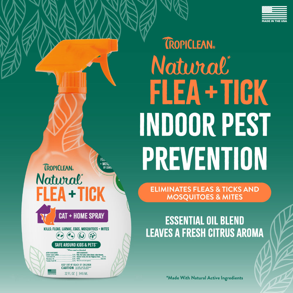 TropiClean Natural* Flea + Tick Home + Cat Spray, 32oz