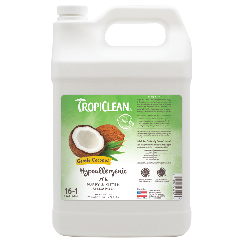TropiClean Gentle Coconut Hypoallergenic Puppy & Kitten Shampoo, 1 gal