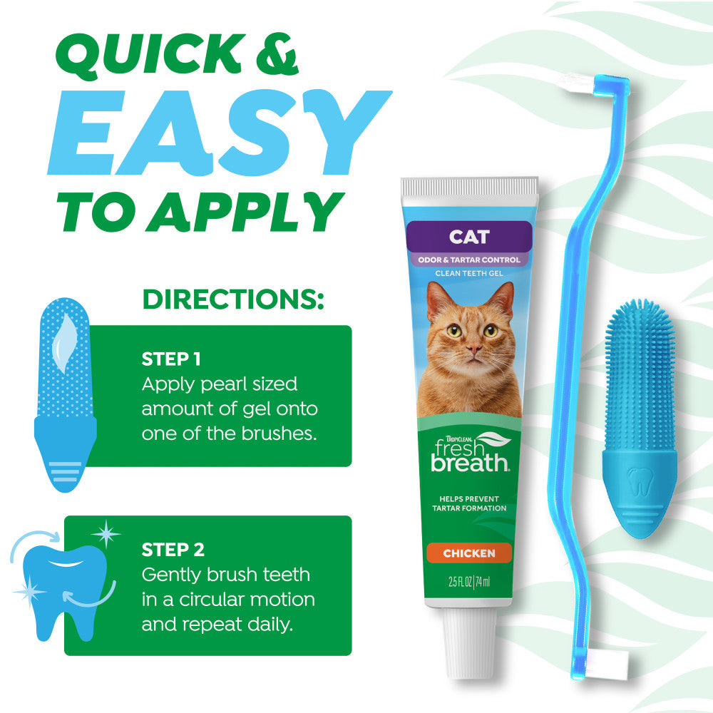 TropiClean Fresh Breath Odor & Tartar Control Dental Kit for Cats