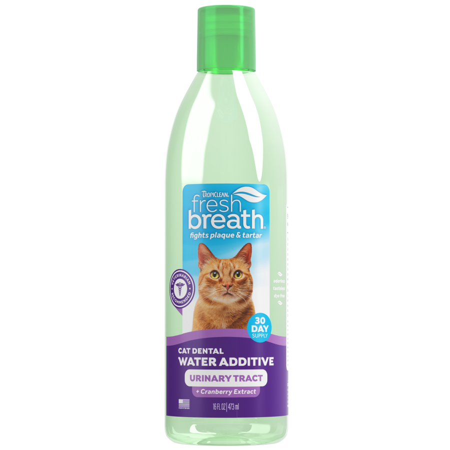 TropiClean Fresh Breath Dental Water Additive + Urinary Tract Support for Cats, 16oz