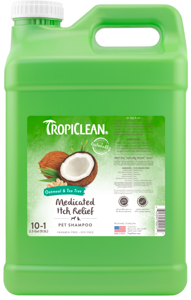 TropiClean Oatmeal & Tea Tree Medicated Itch Relief Shampoo for Pets, 2.5 gal