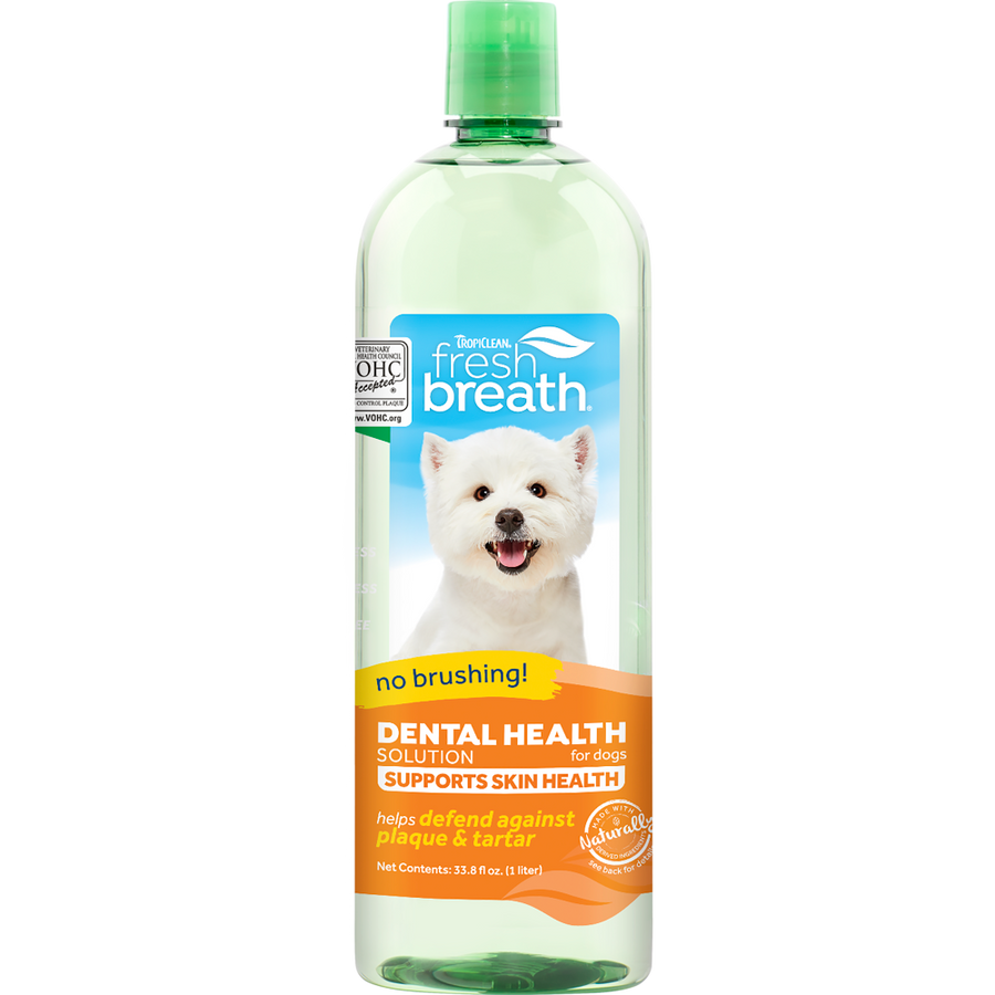 TropiClean Fresh Breath Dental Health Solution Supports Skin Health for Dogs, 33.8oz