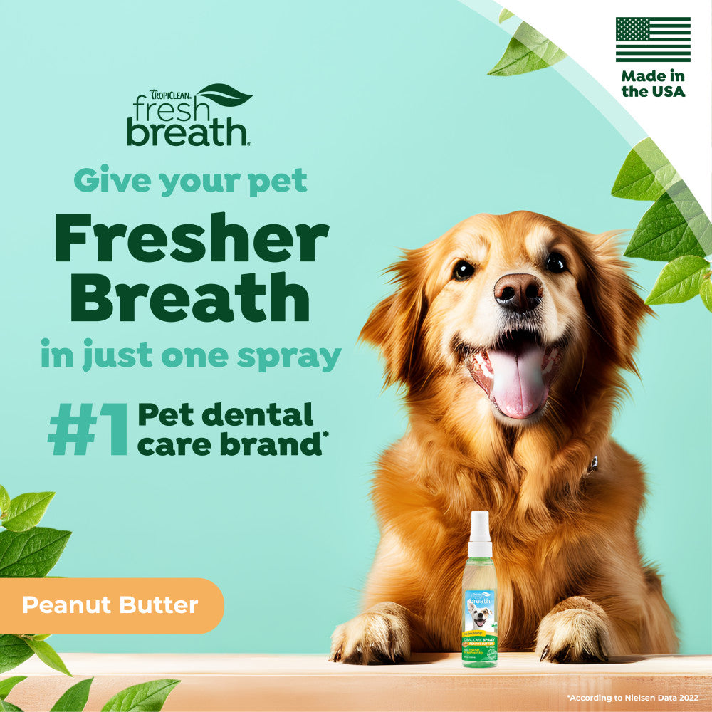 TropiClean Fresh Breath Peanut Butter Oral Care Spray for Pets, 4oz