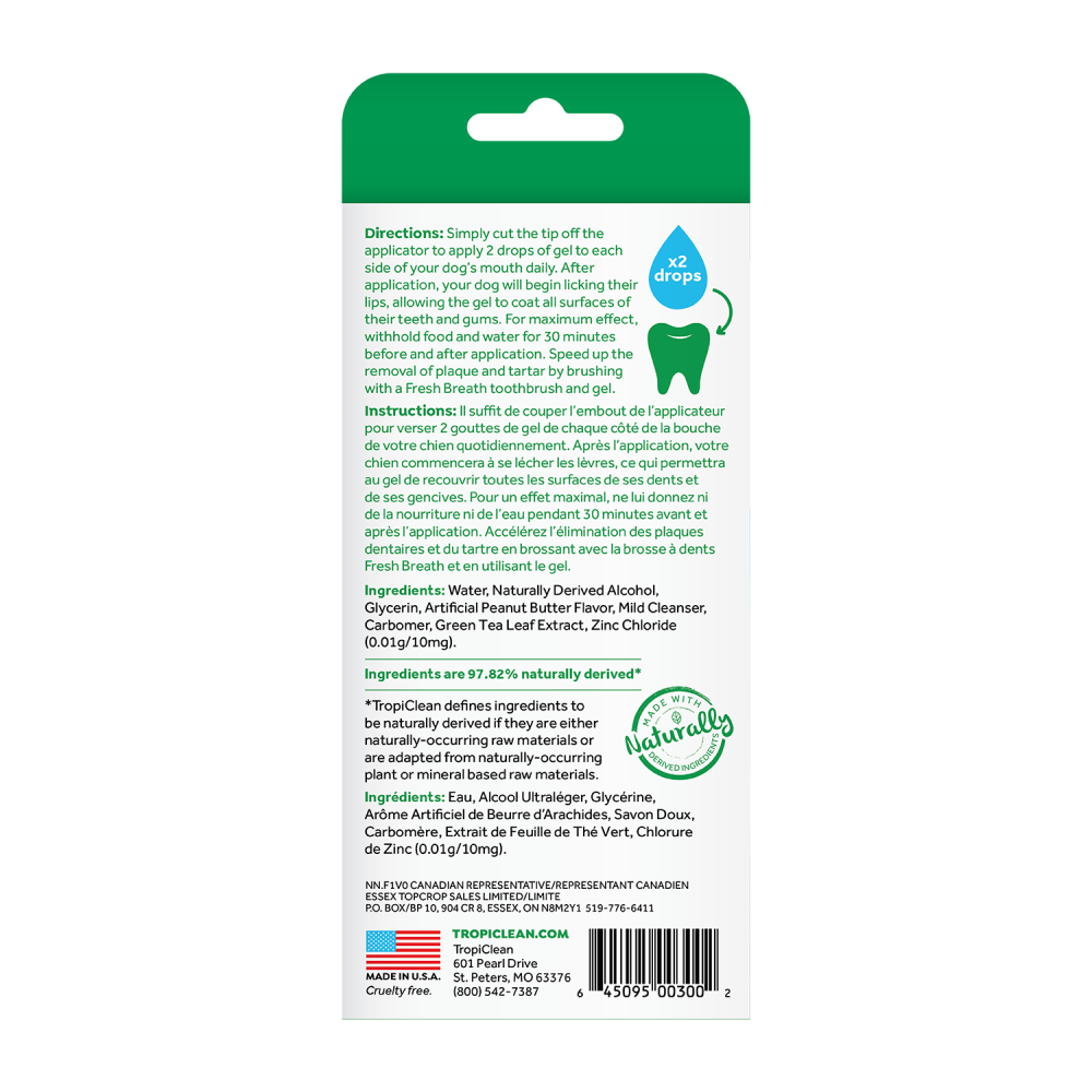 TropiClean Fresh Breath No Brushing Peanut Butter Flavor Clean Teeth Dental & Oral Care Gel for Dogs, 4oz
