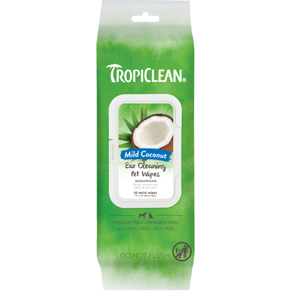 TropiClean Dog & Cat Ear Wipes, 50ct