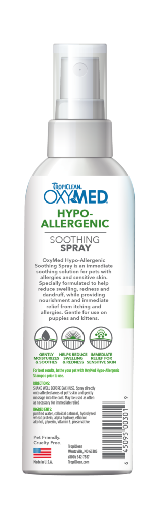 TropiClean OxyMed Hypoallergenic Anti Itch Spray for Dogs, 8oz