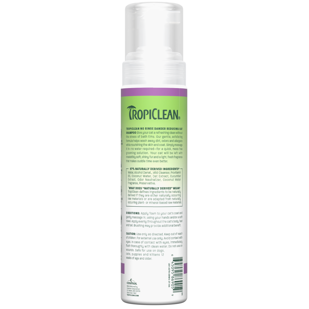 TropiClean No Rinse Dander Reducing Cat Shampoo, 7.4oz