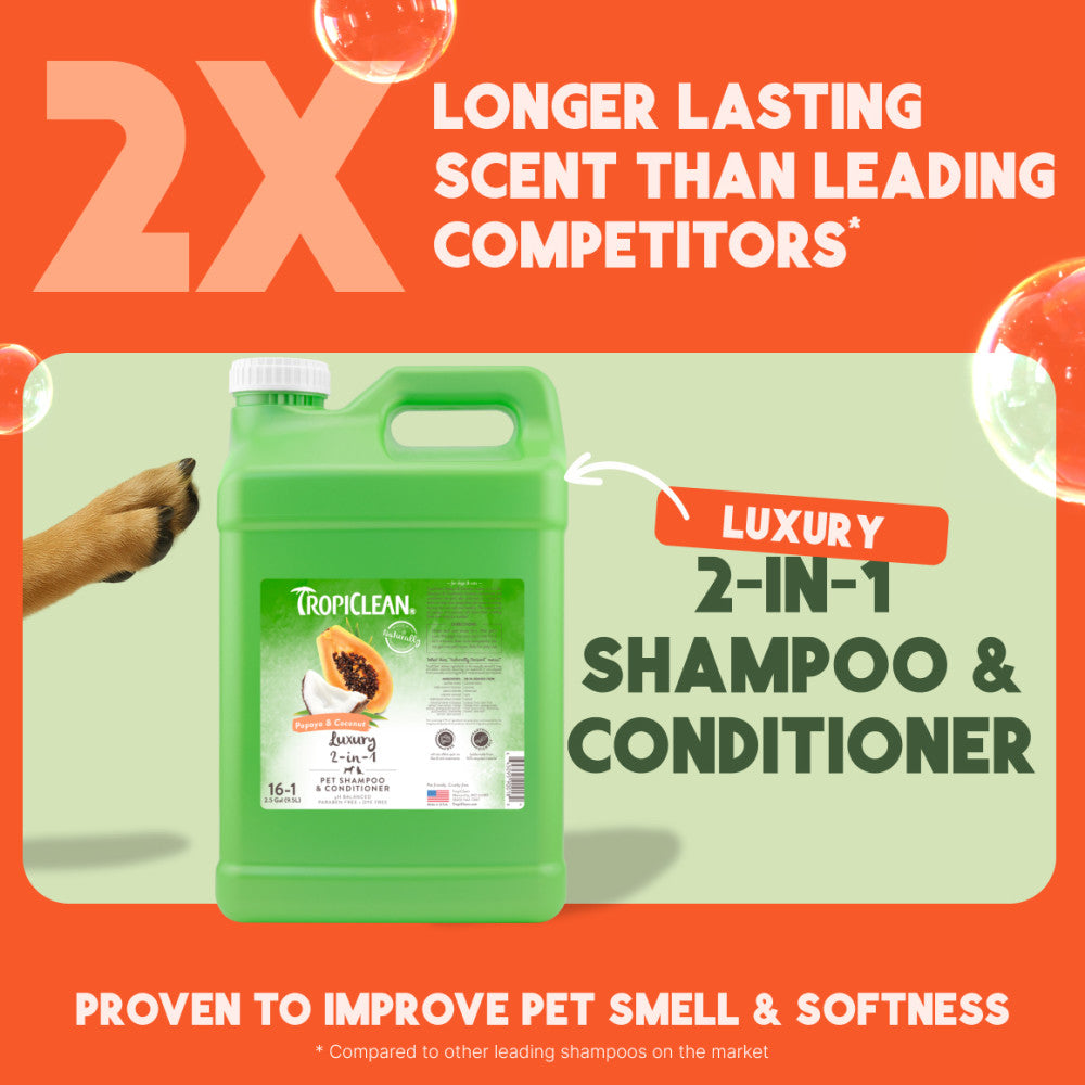 TropiClean Papaya & Coconut Luxury 2-in-1 Shampoo and Conditioner for Pets, 2.5 gal