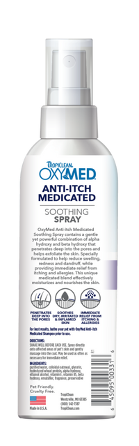 TropiClean OxyMed Medicated Anti itch Spray for Pets, 8oz