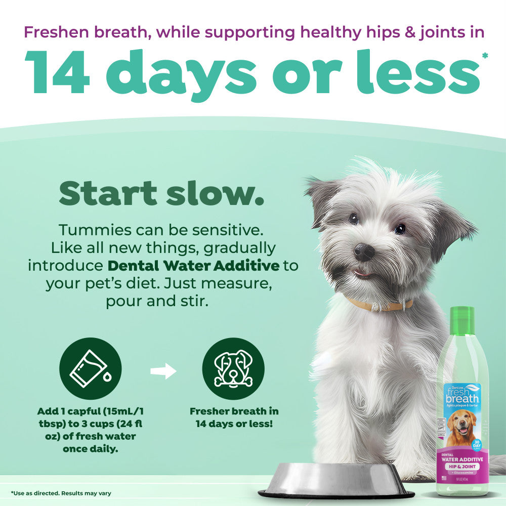 TropiClean Fresh Breath Dental Water Additive Plus Hip & Joint for Dogs, 16oz