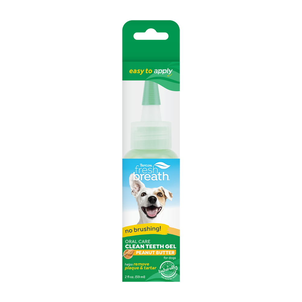 TropiClean Fresh Breath No Brushing Peanut Butter Flavor Clean Teeth Dental & Oral Care Gel for Dogs, 2oz