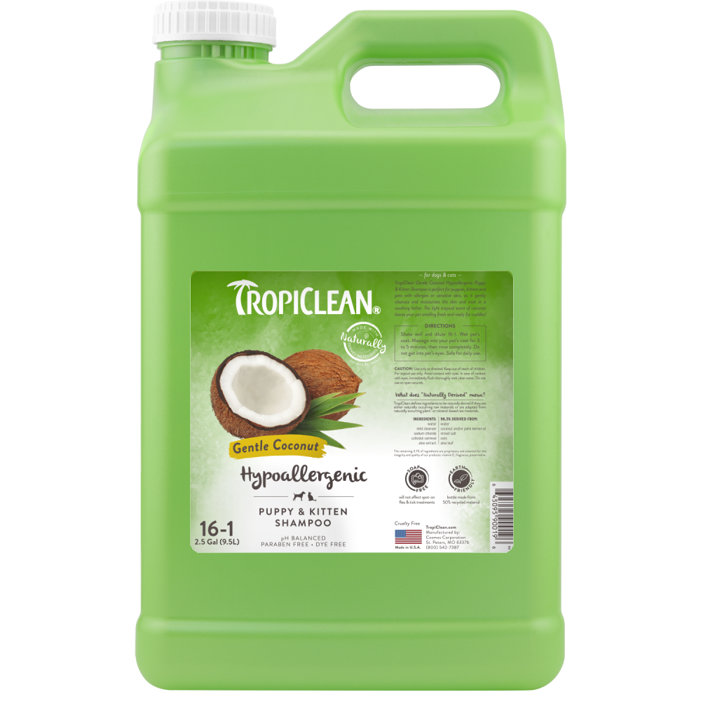 TropiClean Gentle Coconut Hypoallergenic Puppy & Kitten Shampoo, 2.5 gal