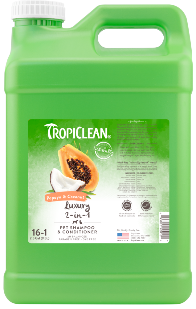 TropiClean Papaya & Coconut Luxury 2-in-1 Shampoo and Conditioner for Pets, 2.5 gal
