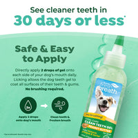 TropiClean Fresh Breath No Brushing Peanut Butter Flavor Clean Teeth Dental & Oral Care Gel for Dogs, 4oz