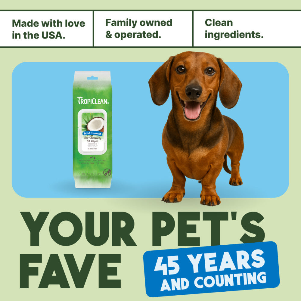 TropiClean Dog & Cat Ear Wipes, 50ct