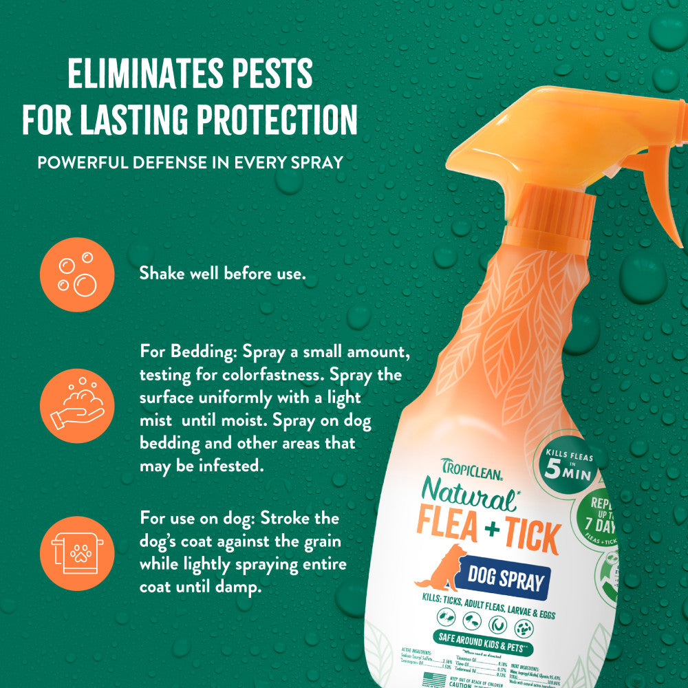 TropiClean Natural* Flea + Tick Dog Spray, 16oz